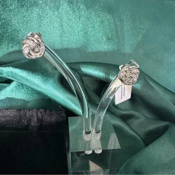 Sterling Silver Diamond Knot Stud Earrings 1/10 CTW I-J I3 - Picture 2 of 5